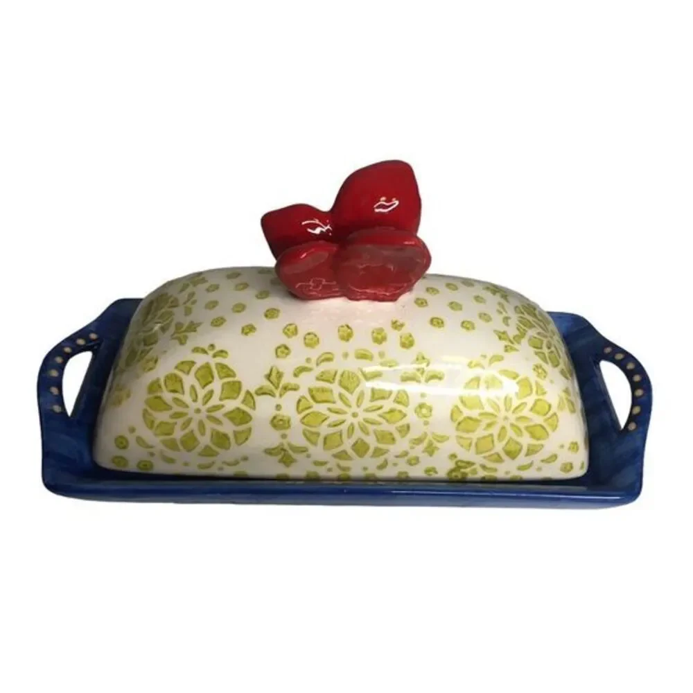 Pier 1 Hand Painted Ceramic‎ Stoneware Butterfly Butter Dish